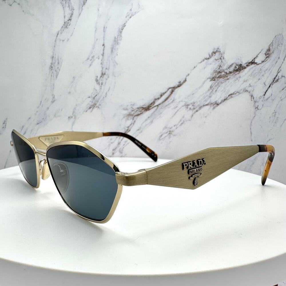 New PRADA Sunglasses Gold Metal 3D Logo Aviator Cat Eye Womens PRD50S ZVN70B - Picture 15 of 16